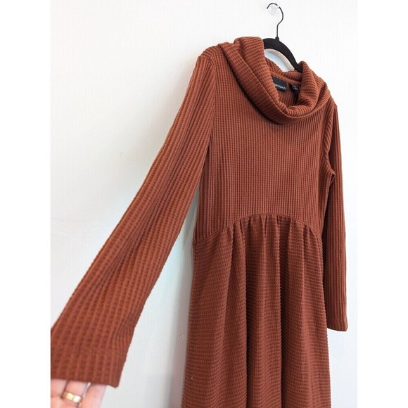 Cynthia Rowley Dress Women Size M Burnt Orange Waffle Knit Cowl Neck Long Sleeve - Picture 3 of 10